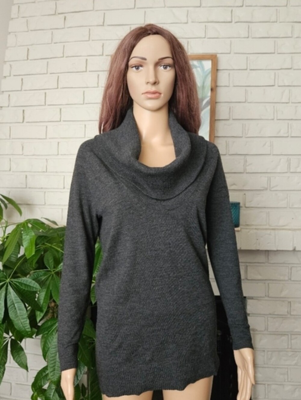 Theory Wool Blend Dark Charcoal Cowl Neck Sweater Top